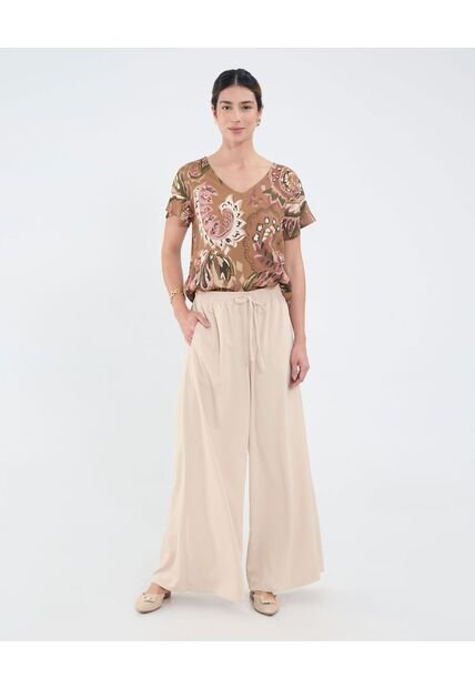 Pantalón Fluido Unicolor  Para Mujer Beige Patprimo