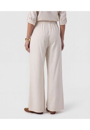 Pantalón Fluido Con Cintura Elástica   Para Mujer Beige Patprimo