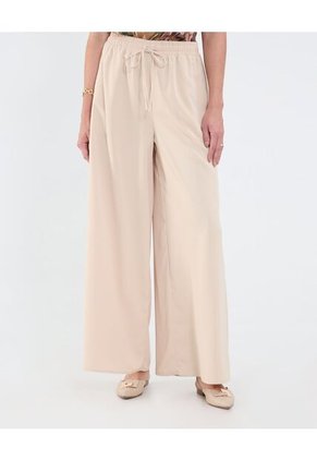 Pantalón Fluido Unicolor  Para Mujer Beige Patprimo