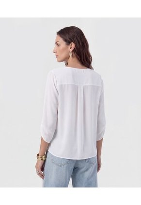 Blusa Fluida Con Cuello En V   Para Mujer Blanco Patprimo