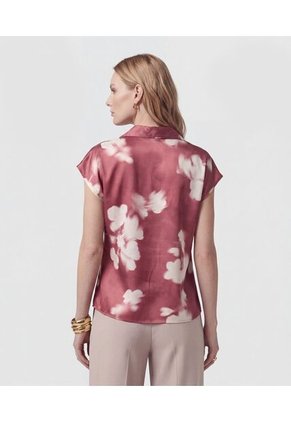 Blusa Estampada De Manga Casquillo   Para Mujer Vino Patprimo