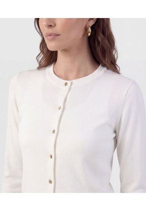 Cárdigan Clásico Cuello Redondo   Para Mujer Blanco Patprimo