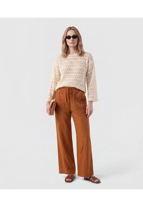 Pantalón Wide Leg Con Bolsillos   Para Mujer Naranja Patprimo