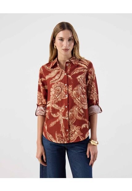 Camisa Ajuste Regular Mangas Recogidas   Para Mujer Naranja Patprimo