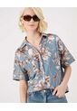Camisa Manga Corta Con Bolsillo  Para Mujer Azul Patprimo de Patprimo