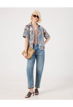 Camisa Manga Corta Con Bolsillo  Para Mujer Azul Patprimo