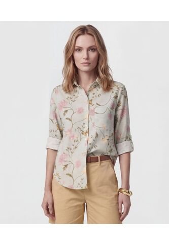 Camisa Estampada Con Charretera   Para Mujer Verde Patprimo Patprimo
