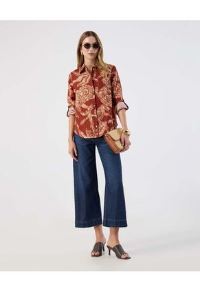 Camisa Ajuste Regular Mangas Recogidas   Para Mujer Naranja Patprimo