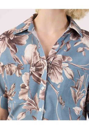 Camisa Manga Corta Con Bolsillo  Para Mujer Azul Patprimo