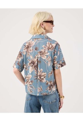 Camisa Manga Corta Con Bolsillo  Para Mujer Azul Patprimo