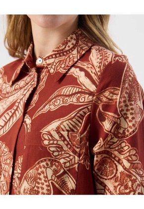 Camisa Ajuste Regular Mangas Recogidas   Para Mujer Naranja Patprimo