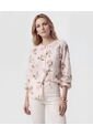 Blusa Cuello Redondo Con Puños Elásticos  Para Mujer Crema Patprimo de Patprimo