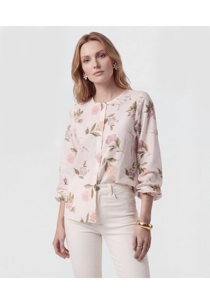 Blusa Cuello Redondo Con Puños Elásticos  Para Mujer Crema Patprimo