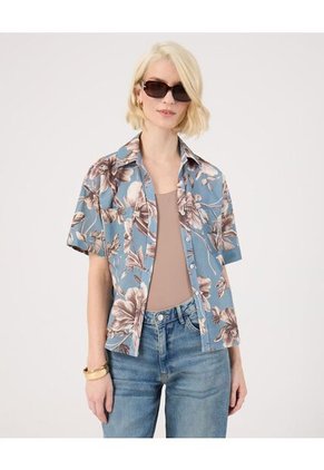 Camisa Manga Corta Con Bolsillo  Para Mujer Azul Patprimo
