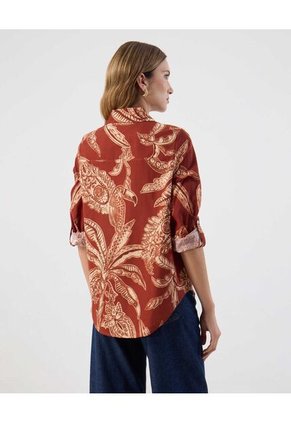 Camisa Ajuste Regular Mangas Recogidas   Para Mujer Naranja Patprimo