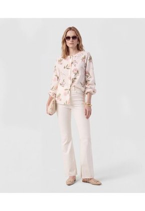 Blusa Cuello Redondo Con Puños Elásticos  Para Mujer Crema Patprimo