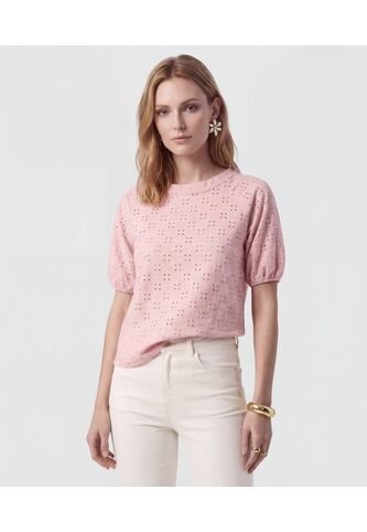Camiseta Manga Globo Con Ojalillo   Para Mujer Rosa Patprimo Patprimo
