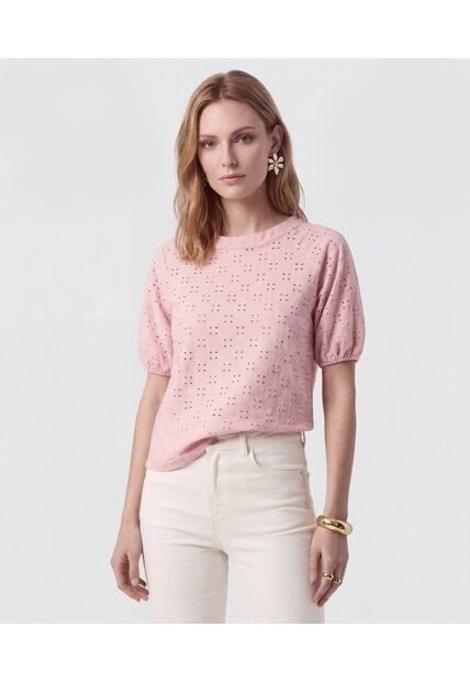 Camiseta Manga Globo Con Ojalillo   Para Mujer Rosa Patprimo
