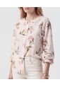 Blusa Cuello Redondo Con Puños Elásticos  Para Mujer Crema Patprimo de Patprimo
