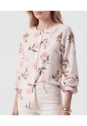 Blusa Cuello Redondo Con Puños Elásticos  Para Mujer Crema Patprimo