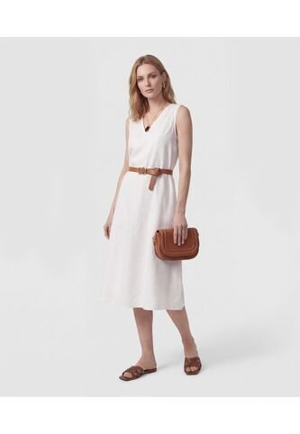 Vestido Midi Manga Sisa Con Cinturón   Para Mujer Blanco Patprimo Patprimo