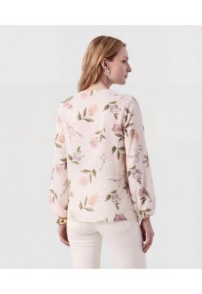 Blusa Cuello Redondo Con Puños Elásticos  Para Mujer Crema Patprimo