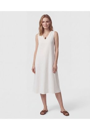 Vestido Midi Manga Sisa Con Cinturón   Para Mujer Blanco Patprimo