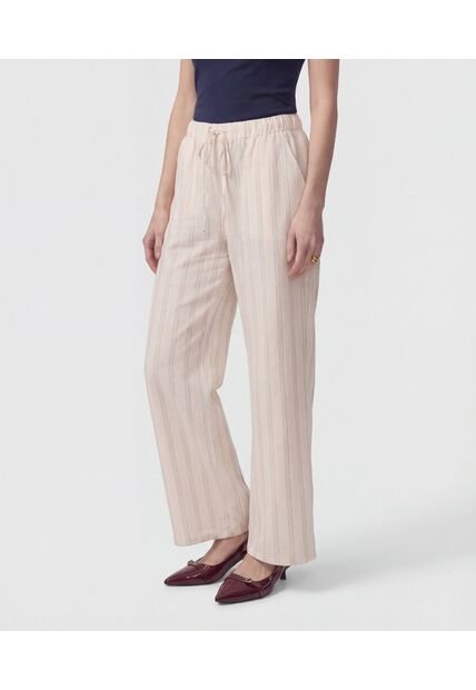 Pantalón Wide Leg Con Cordón   Para Mujer Beige Patprimo