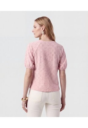 Camiseta Manga Globo Con Ojalillo   Para Mujer Rosa Patprimo