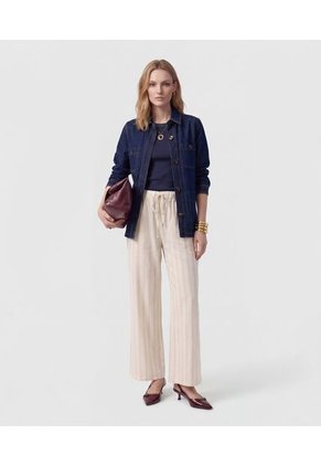 Pantalón Wide Leg Con Cordón Para Mujer Beige Patprimo