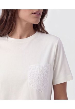 Camiseta Con Bolsillo De Encaje Para Mujer Blanco Patprimo