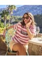Camiseta Cuello Redondo De Hombro Caído   Para Mujer Rosa Patprimo de Patprimo