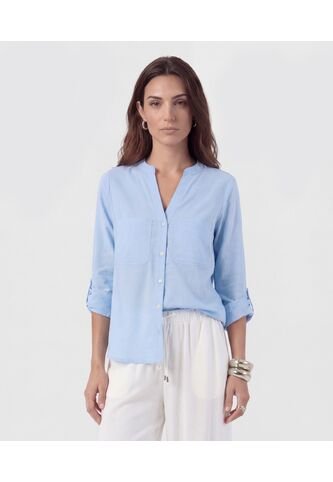 Blusa Unicolor De Manga Graduable   Para Mujer Azul Patprimo Patprimo