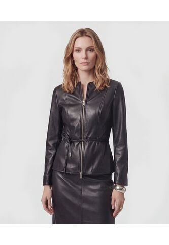 Chaqueta Textura Cuero Cinturón   Para Mujer Negro Patprimo Patprimo