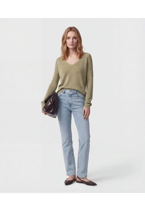 Saco De Punto Cuello En V   Para Mujer Verde Patprimo