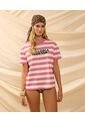 Camiseta Cuello Redondo De Hombro Caído   Para Mujer Rosa Patprimo de Patprimo