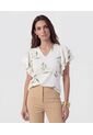 Camiseta Cuello En V Con Volantes   Para Mujer Blanco Patprimo de Patprimo