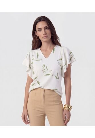 Camiseta Cuello En V Con Volantes   Para Mujer Blanco Patprimo Patprimo