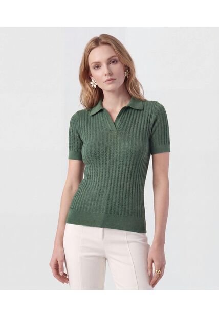 Polo Punto Calado Manga Corta   Para Mujer Verde Patprimo