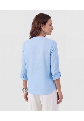 Blusa Unicolor De Manga Graduable   Para Mujer Azul Patprimo