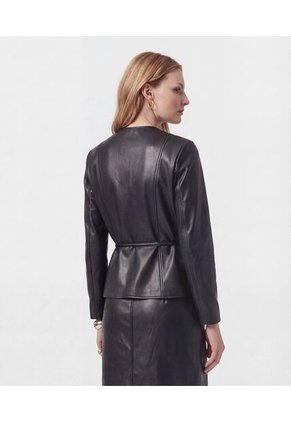 Chaqueta Textura Cuero Cinturón   Para Mujer Negro Patprimo