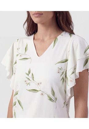 Camiseta Cuello En V Con Volantes Para Mujer Blanco Patprimo
