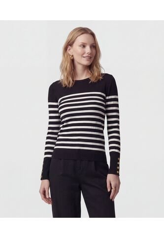 Saco De Punto A Rayas Con Botones En Puño   Para Mujer Negro Patprimo Patprimo