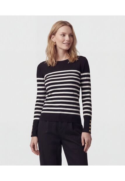 Saco De Punto A Rayas Con Botones En Puño   Para Mujer Negro Patprimo