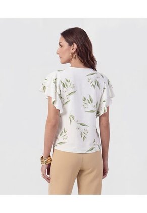 Camiseta Cuello En V Con Volantes Para Mujer Blanco Patprimo