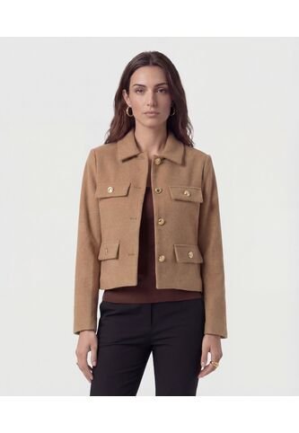 Chaqueta Corta Con Botones Dorados   Para Mujer Café Patprimo Patprimo