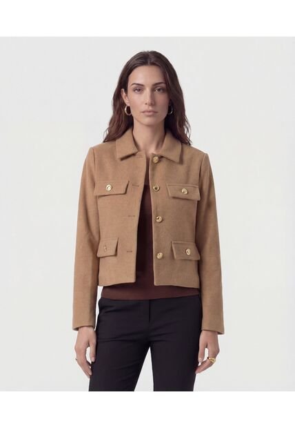 Chaqueta Corta Con Botones Dorados   Para Mujer Café Patprimo