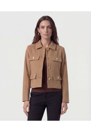 Chaqueta Corta Con Botones Dorados Para Mujer Café Patprimo