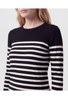 Saco De Punto A Rayas Con Botones En Puño   Para Mujer Negro Patprimo