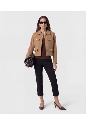 Chaqueta Corta Con Botones Dorados Para Mujer Café Patprimo